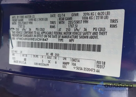 2014 Ford Escape Se из США, поврежденный, VIN 1FMCU0GX8EUC91847